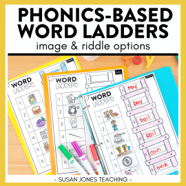 Phonics Word Ladders: Images and Riddles for K-2