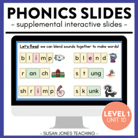 FUN Phonics Slides: Level 1, Unit 10 - Consonant Blends & Suffixes, 1st Grade