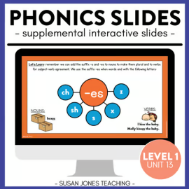FUN Phonics Slides: Level 1, Unit 13 - Suffix -s and -es, 1st Grade