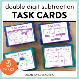 Double Digit Subtraction Task Cards - Math Centers 1st/2nd Grade