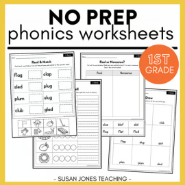 NO Prep Phonics Worksheets for First Grade Skills - Yearlong Practice