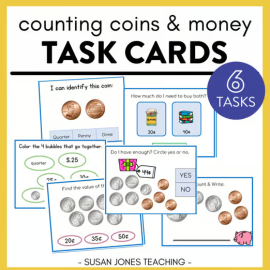 Counting Coins & Money Task Cards- Math Centers 1st/2nd Grade